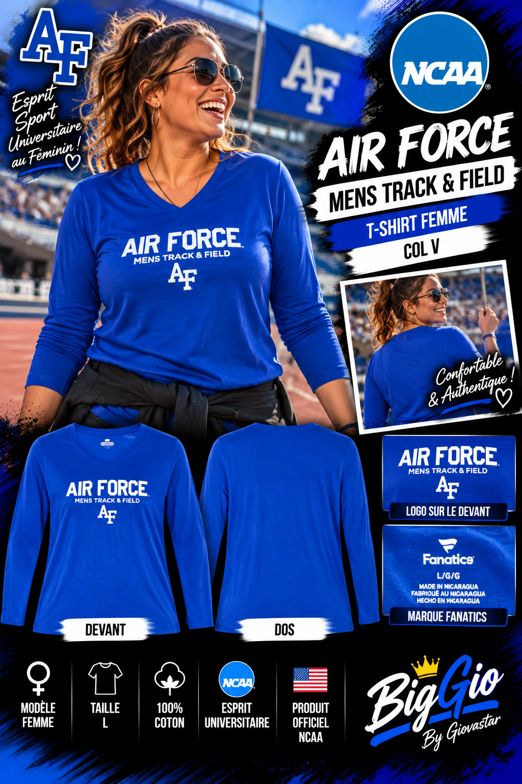 Air Force Track Field Fanatics bleu royal taille L manches longues