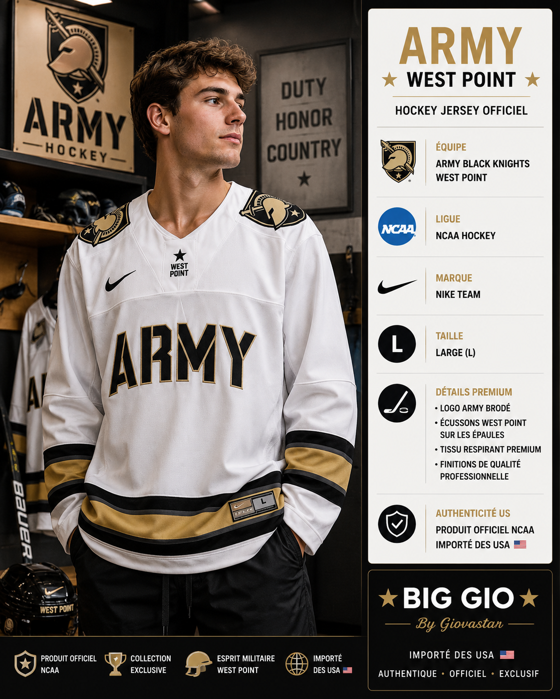 Nike Army West Point Hockey Jersey NCAA Officiel Blanc Taille L Import USA