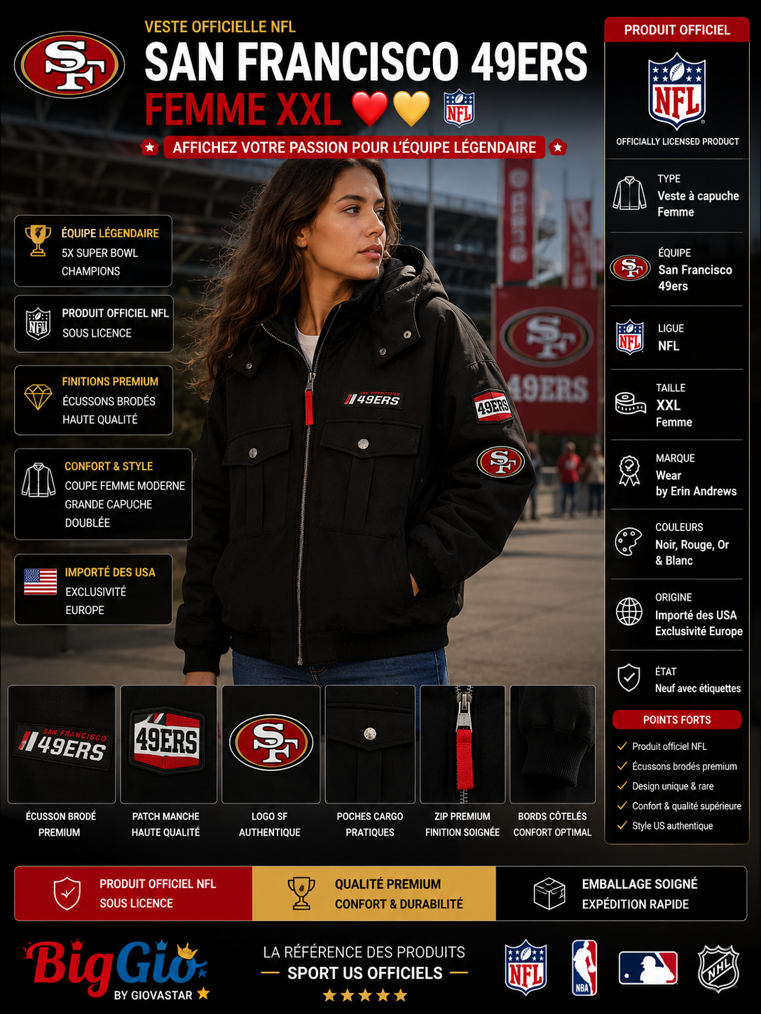 🔥 Veste officielle San Francisco 49ers NFL femme XXL ultra rare 🇺🇸🏈