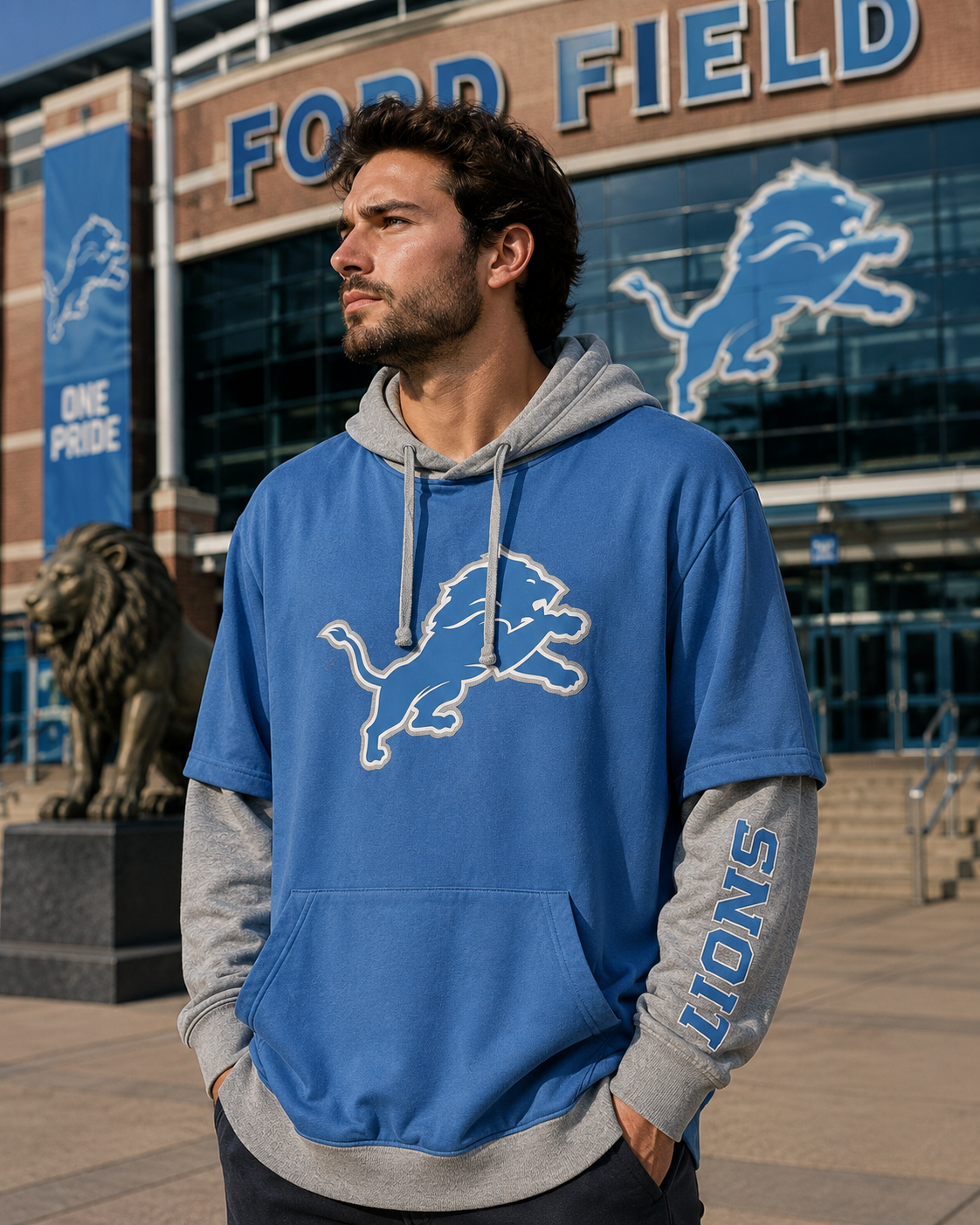 Detroit Lions NFL Fanatics Hoodie Bleu Gris XLT