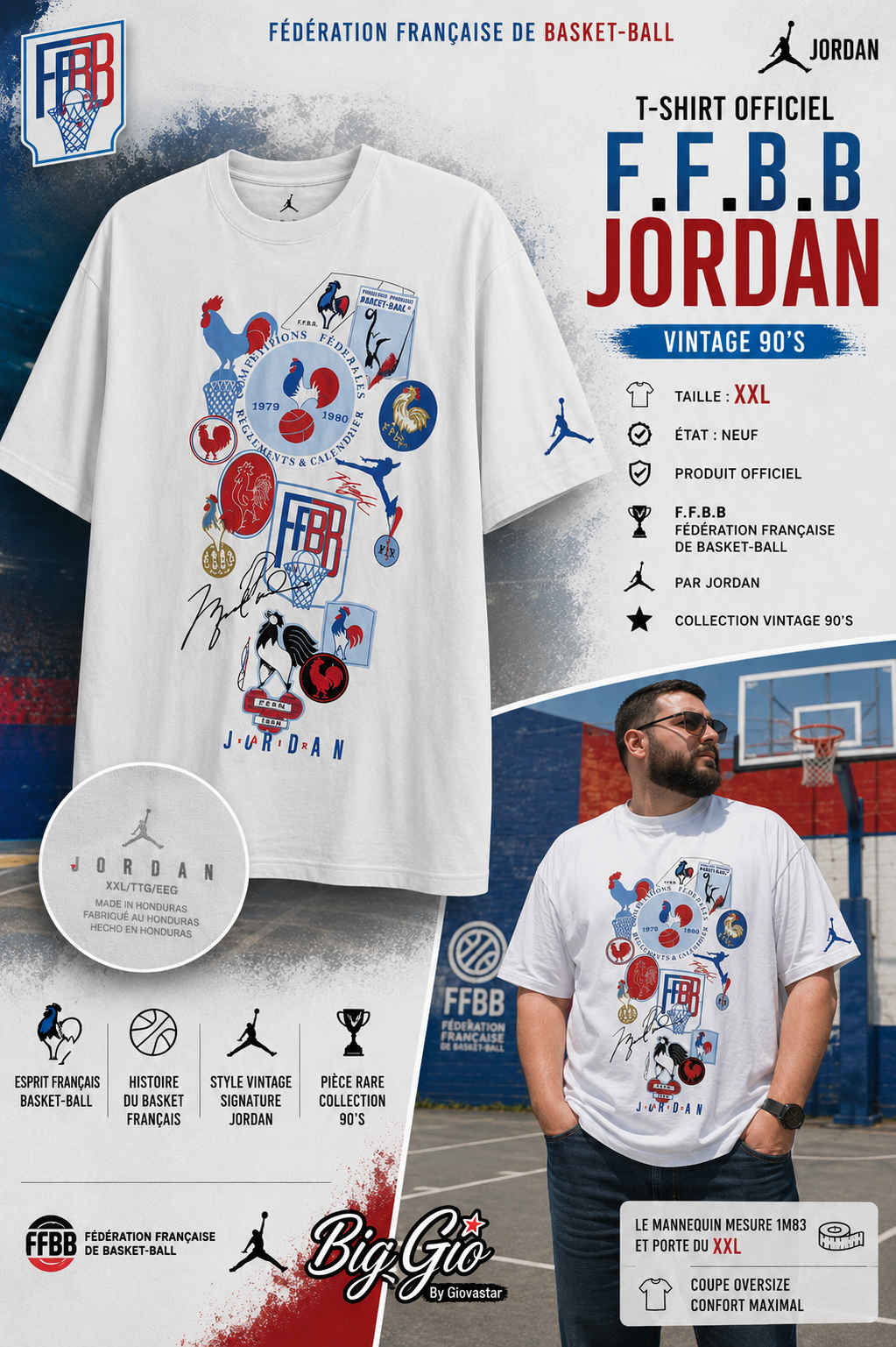 🇫🇷🏀 T-Shirt Jordan FFBB Équipe de France Basketball Heritage Blanc – XXL – NEUF 🔥