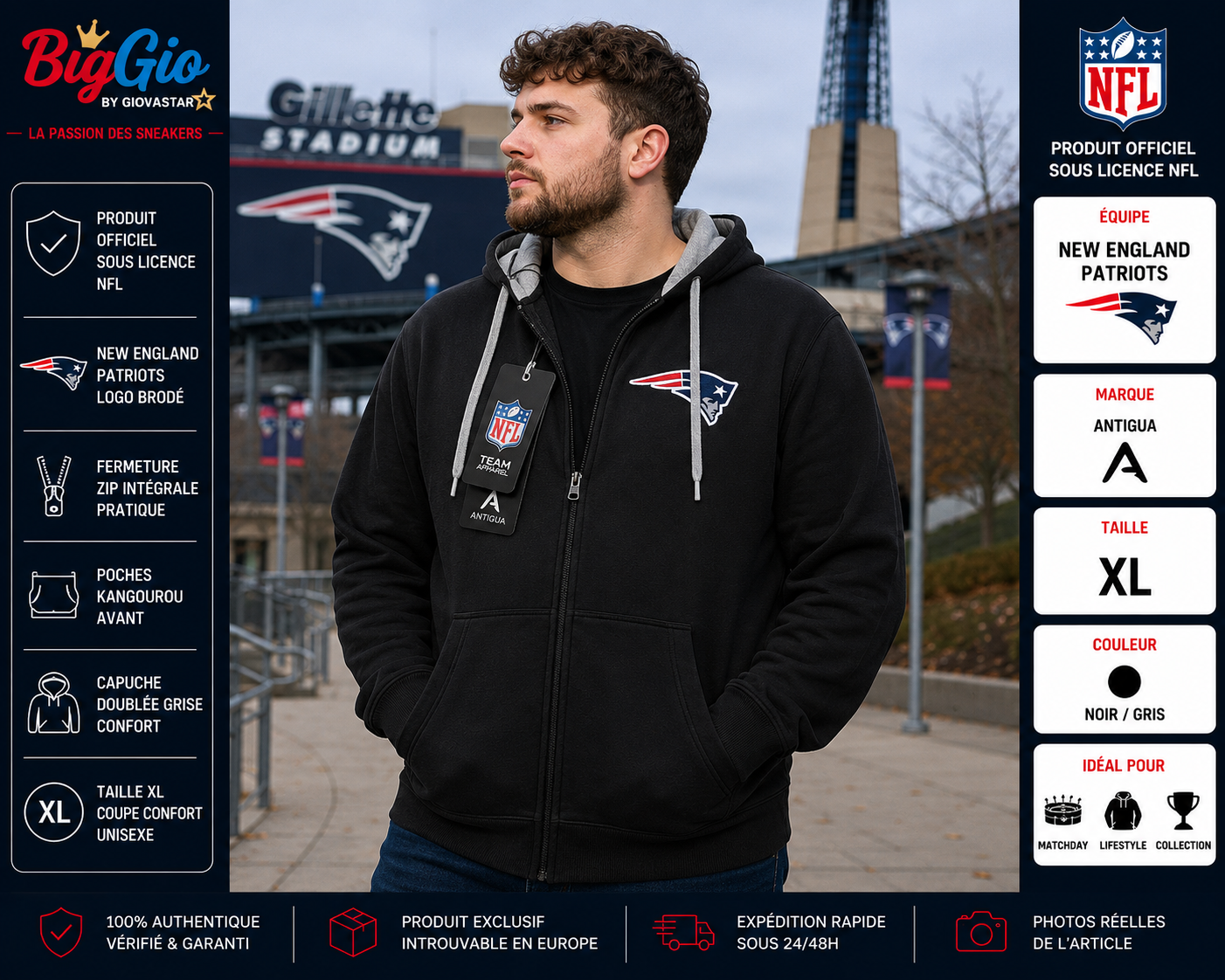 Sweat zippé New England Patriots Antigua NFL XL