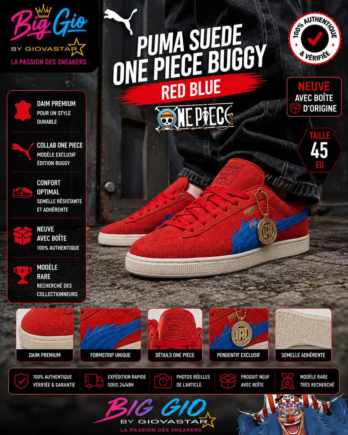 Puma Suede x One Piece Buggy neuve boîte T45