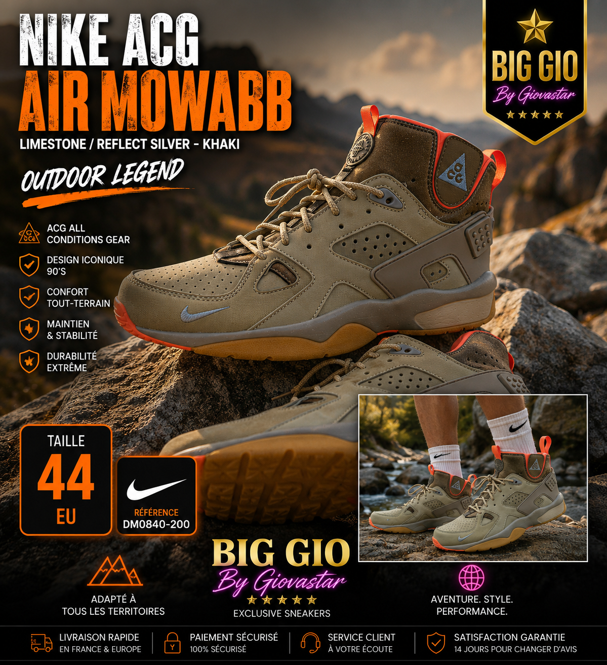 🏔️ Nike ACG Air Mowabb Limestone DM0840-200 – Neuve • Outdoor Icon • Taille 46 EU • Boîte d'origine