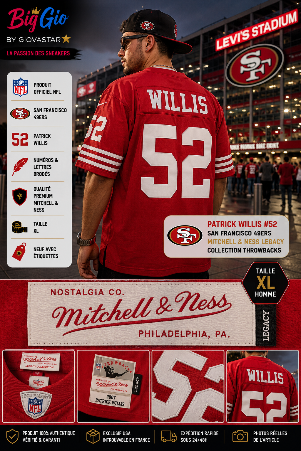 mitchell & ness patrick willis 52 san francisco 49ers nfl jersey xl