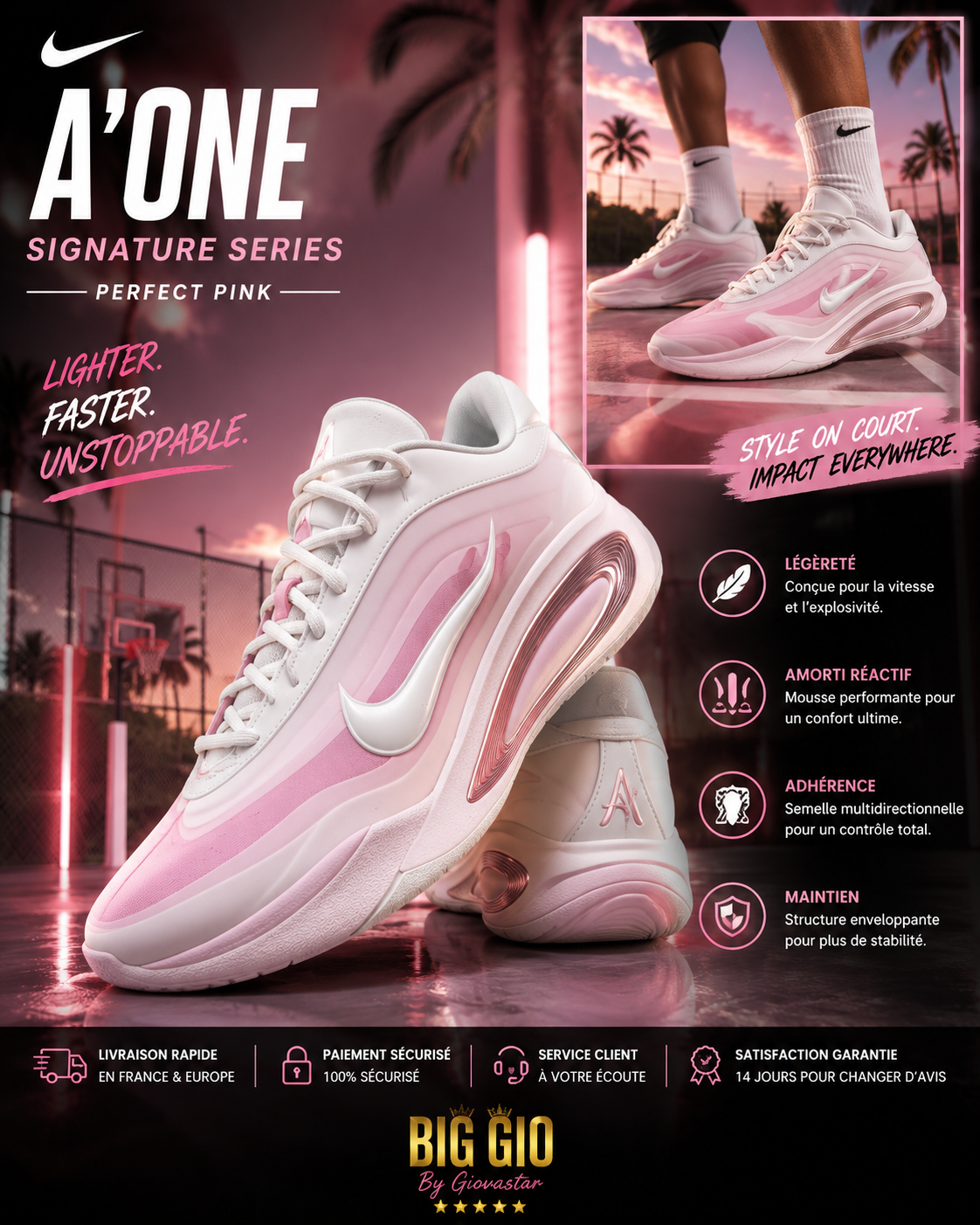 Nike A'One White Perfect Pink Prism Pink – Signature Basketball – Import USA 🌸🏀