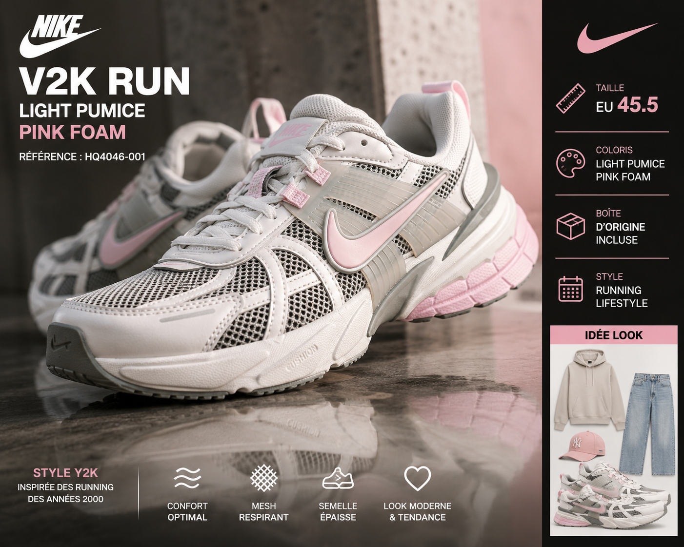 👟 Nike V2K Run Light Pumice Pink Foam – Taille 45.5 – Neuve avec boîte d'origine