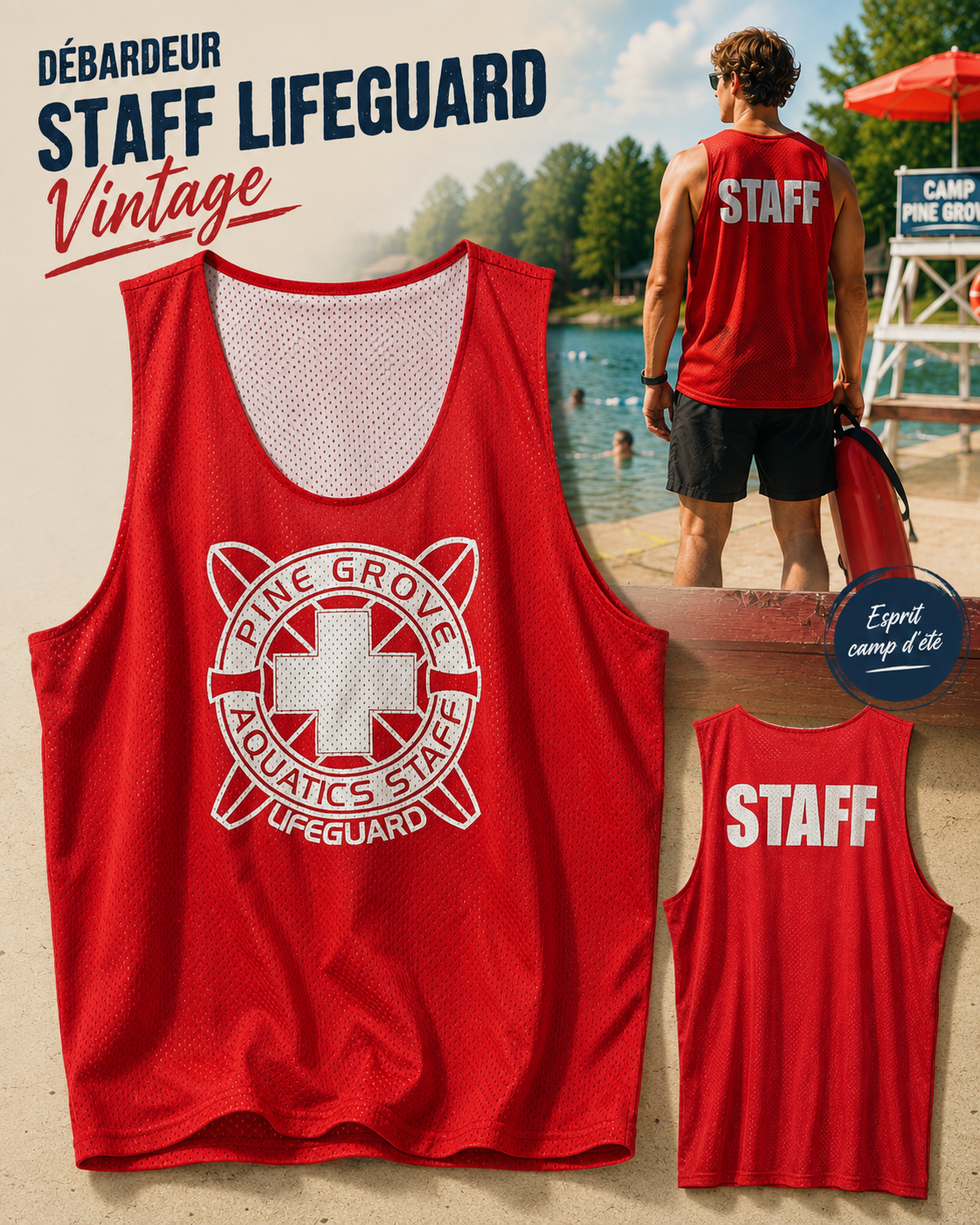 Débardeur Vintage Pine Grove Aquatics Lifeguard Staff Rouge