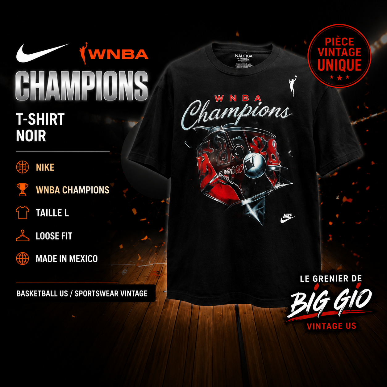 T-shirt Nike WNBA Champions Noir Taille L – Basketball US