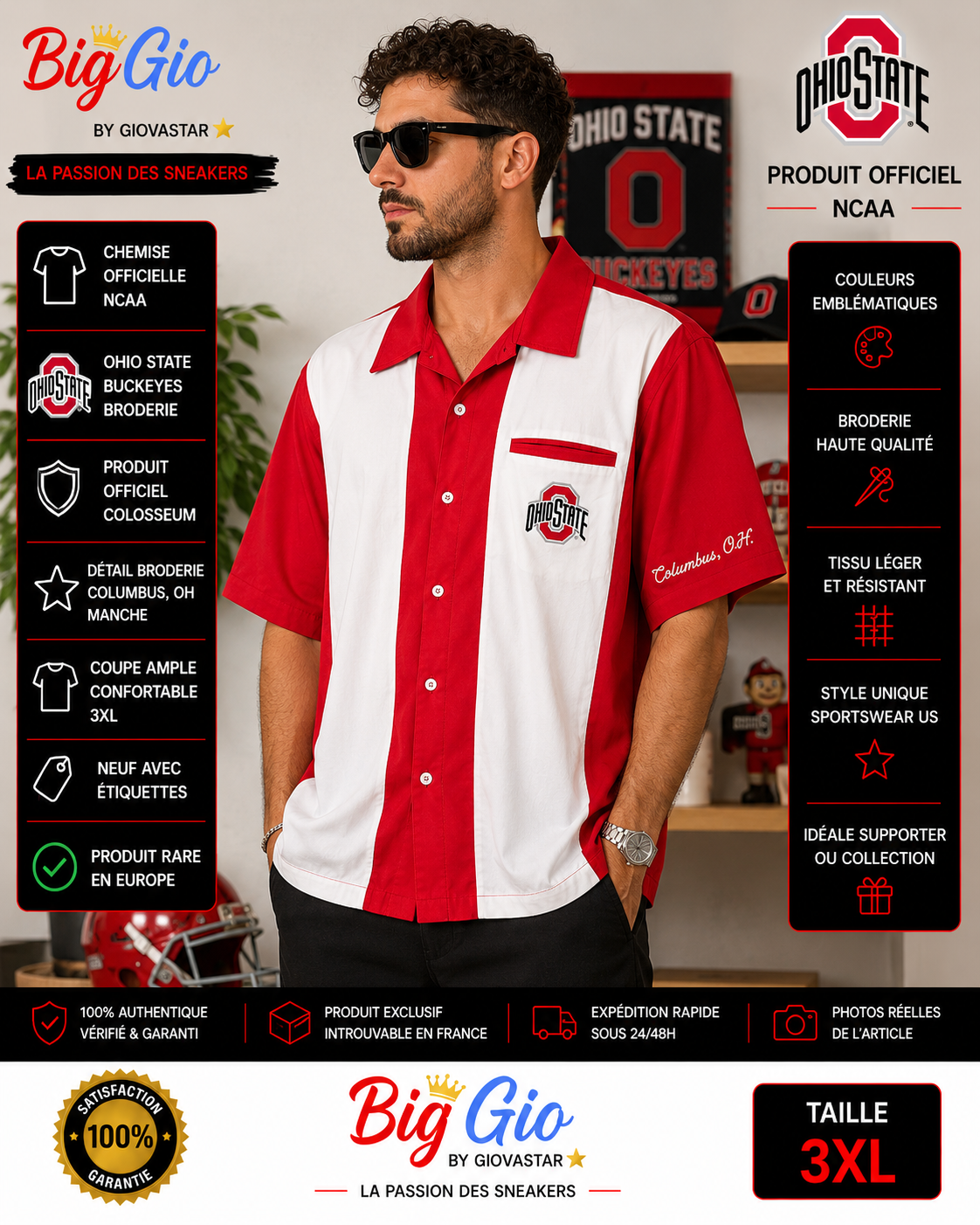 Ohio State Buckeyes Colosseum rouge blanc 3XL NCAA