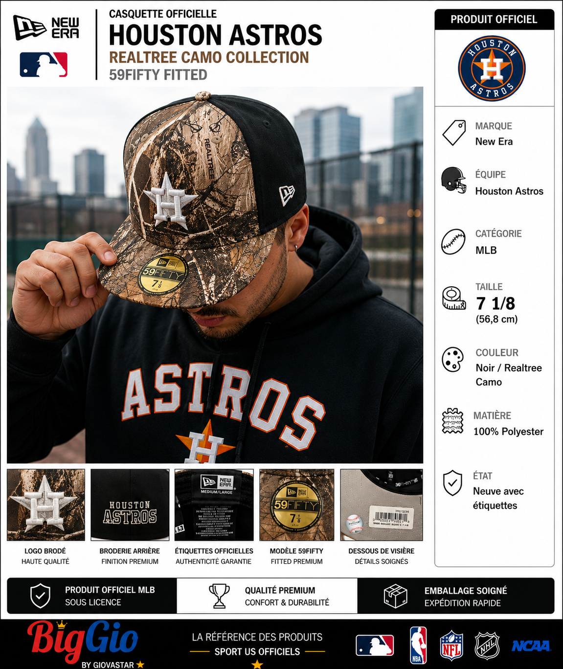 Houston Astros New Era 59FIFTY Realtree Camo Fitted Cap 7 1/8 MLB