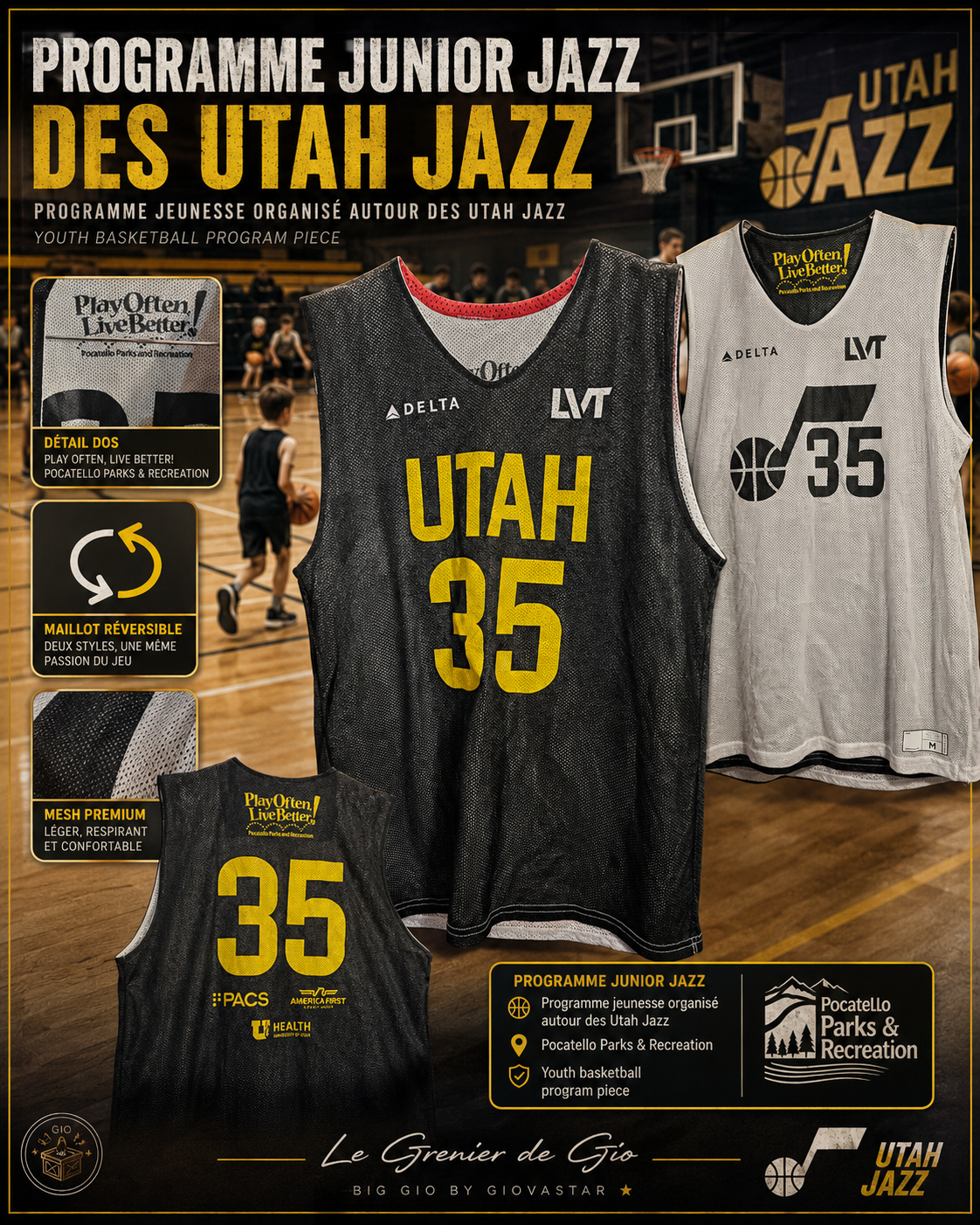 Maillot Réversible Utah Jazz Junior Jazz n°35 Pocatello – Taille M