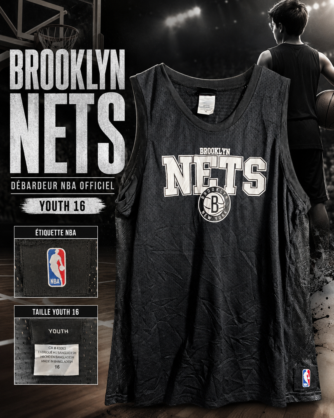 Débardeur NBA Brooklyn Nets Noir Mesh – Junior Taille 16