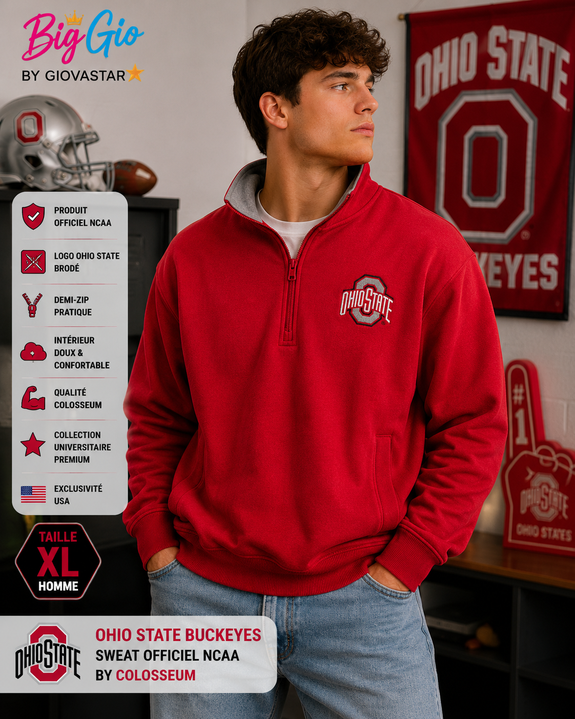 sweat ohio state buckeyes colosseum rouge xl ncaa