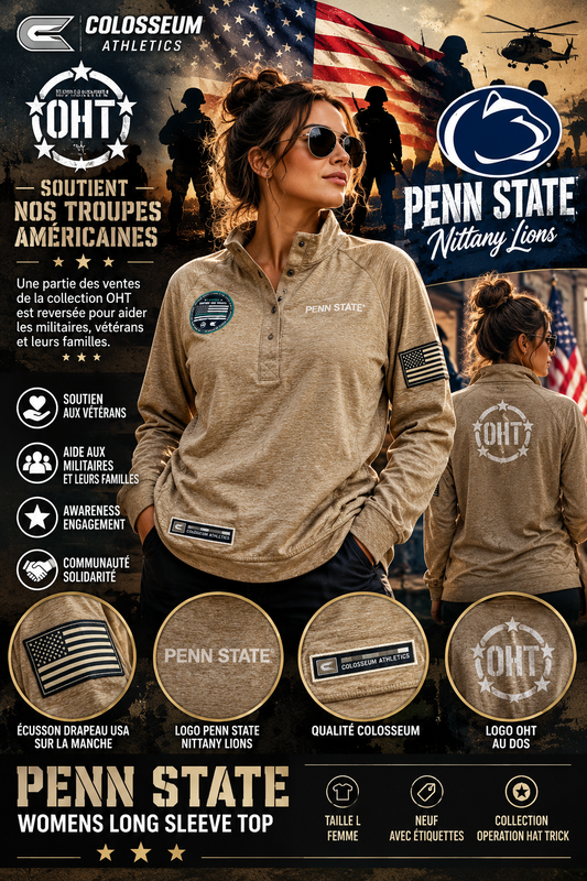 Penn State Colosseum Operation Hat Trick femme L – visuel militaire et détails du haut