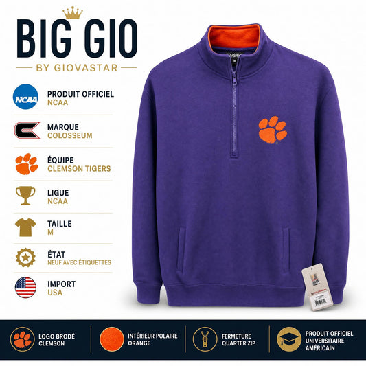 Clemson Tigers Quarter Zip Polaire NCAA Colosseum Violet Orange M
