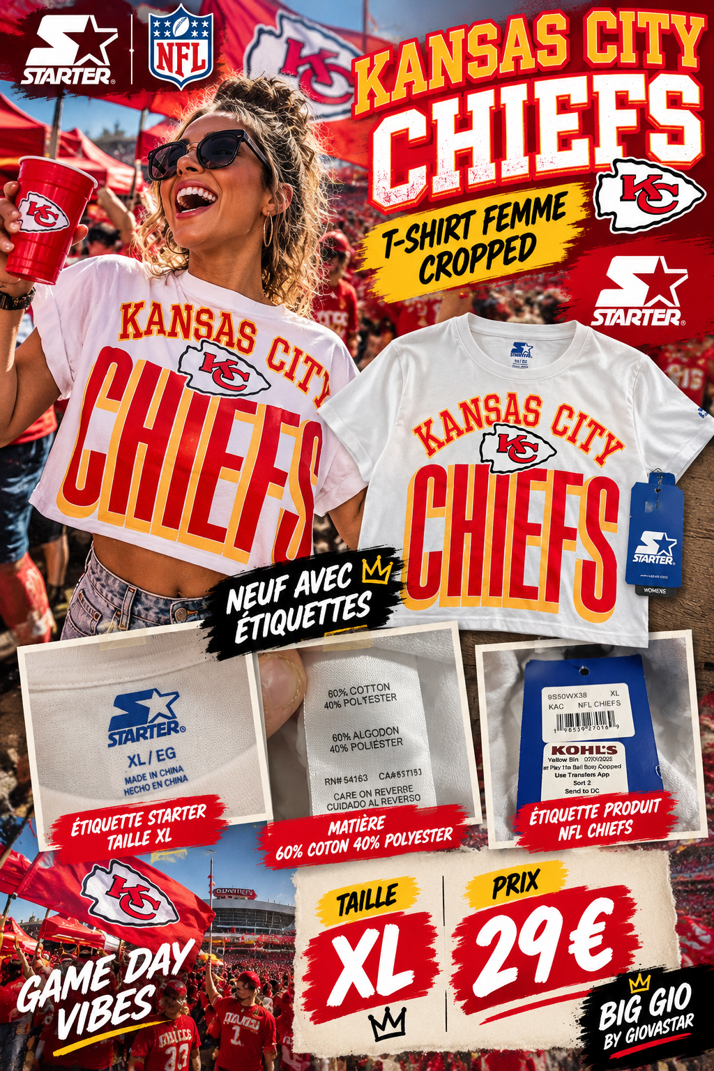 Kansas City Chiefs Starter femme XL neuf - visuel promotionnel