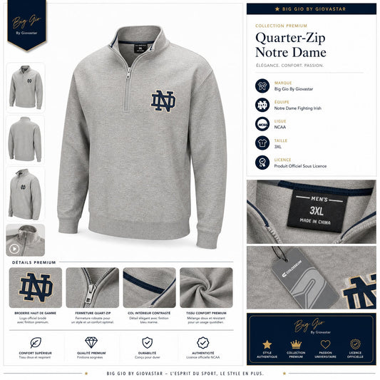 Pull 1/4 Zip NCAA Notre Dame Fighting Irish 🏈 — Colosseum Officiel — Neuf avec Étiquettes — Taille 3XL