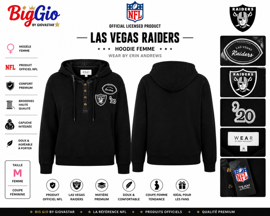 A🏴‍☠️ Hoodie Premium Las Vegas Raiders Femme ⚡ Édition Officielle NFL Team Apparel Noir Brodé