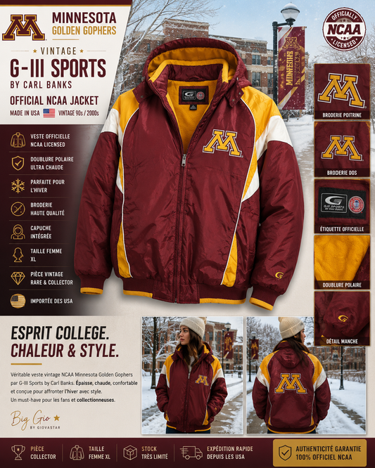 🏈 Minnesota Golden Gophers NCAA G-III Sports Vintage Jacket Femme XL 🔥 Officielle USA Doublure Polaire Collector