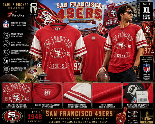 🏈🔥 SAN FRANCISCO 49ERS × DARIUS RUCKER 🔥🏈 T-SHIRT NFL FANATICS VINTAGE STYLE 1946 ❤️🤍 TAILLE XL – NEUF