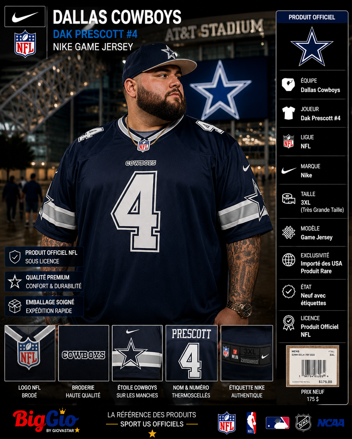 Nike NFL Dallas Cowboys Dak Prescott #4 Jersey 3XL