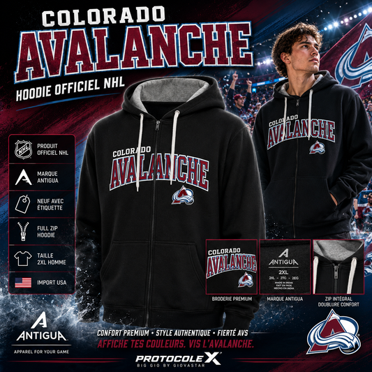 🏒 Colorado Avalanche Antigua Victory Full Zip Hoodie Noir 2XL Neuf NHL