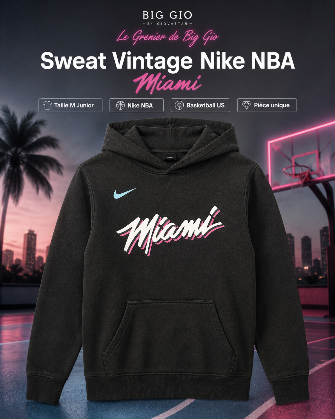 Sweat à Capuche Nike NBA Miami Noir Taille M Junior – Sportswear US