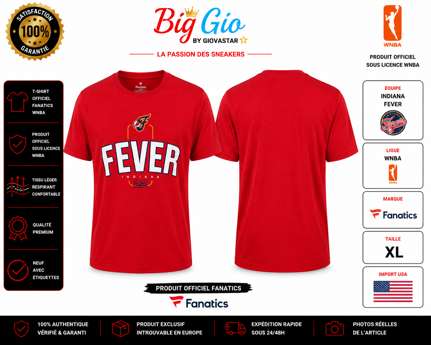 T-shirt Indiana Fever WNBA Fanatics XL