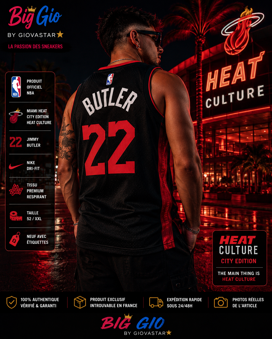 Nike Miami Heat Culture Jimmy Butler 22 Authentic NBA Jersey XXL