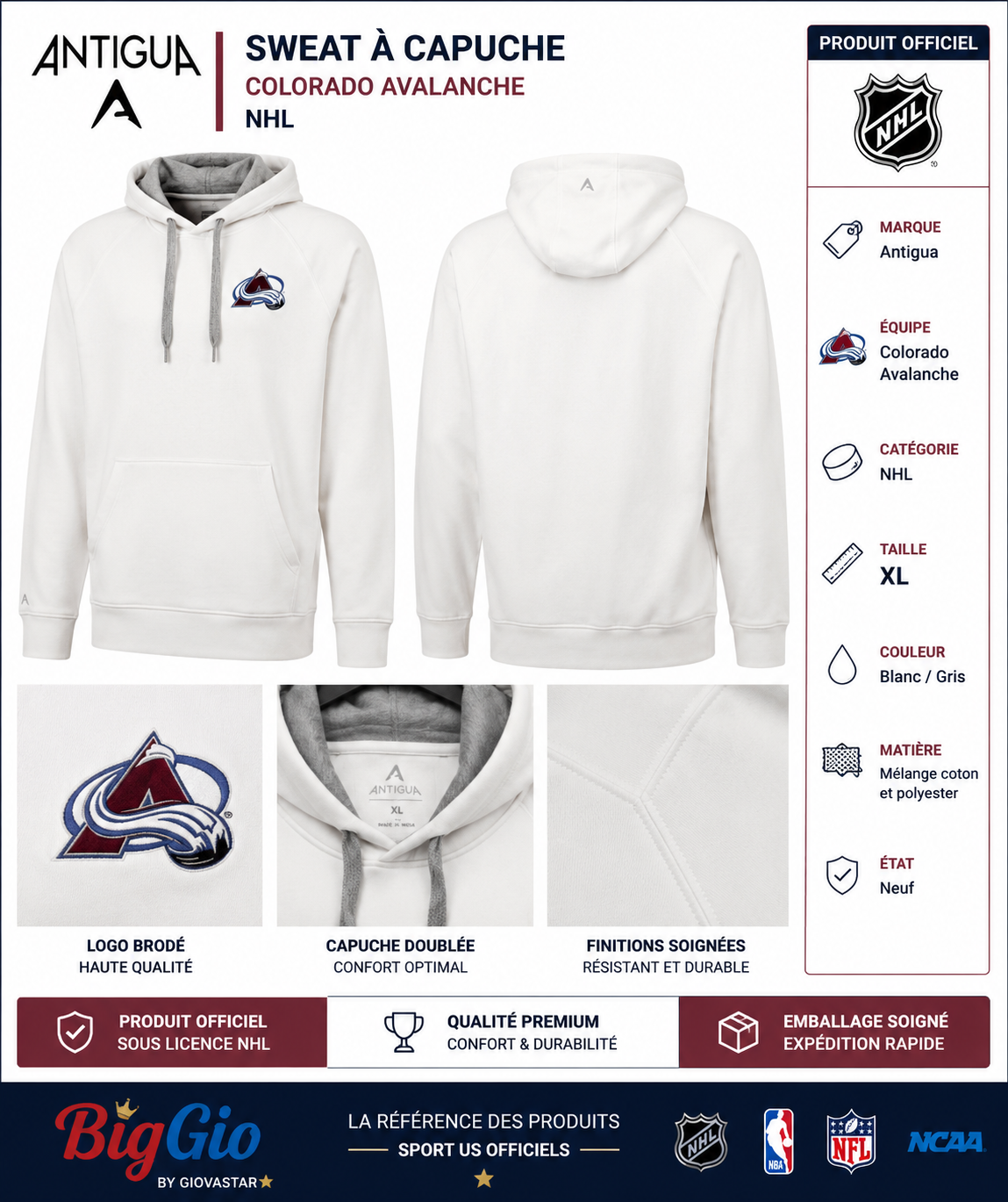 Sweat à capuche Antigua Colorado Avalanche NHL XL