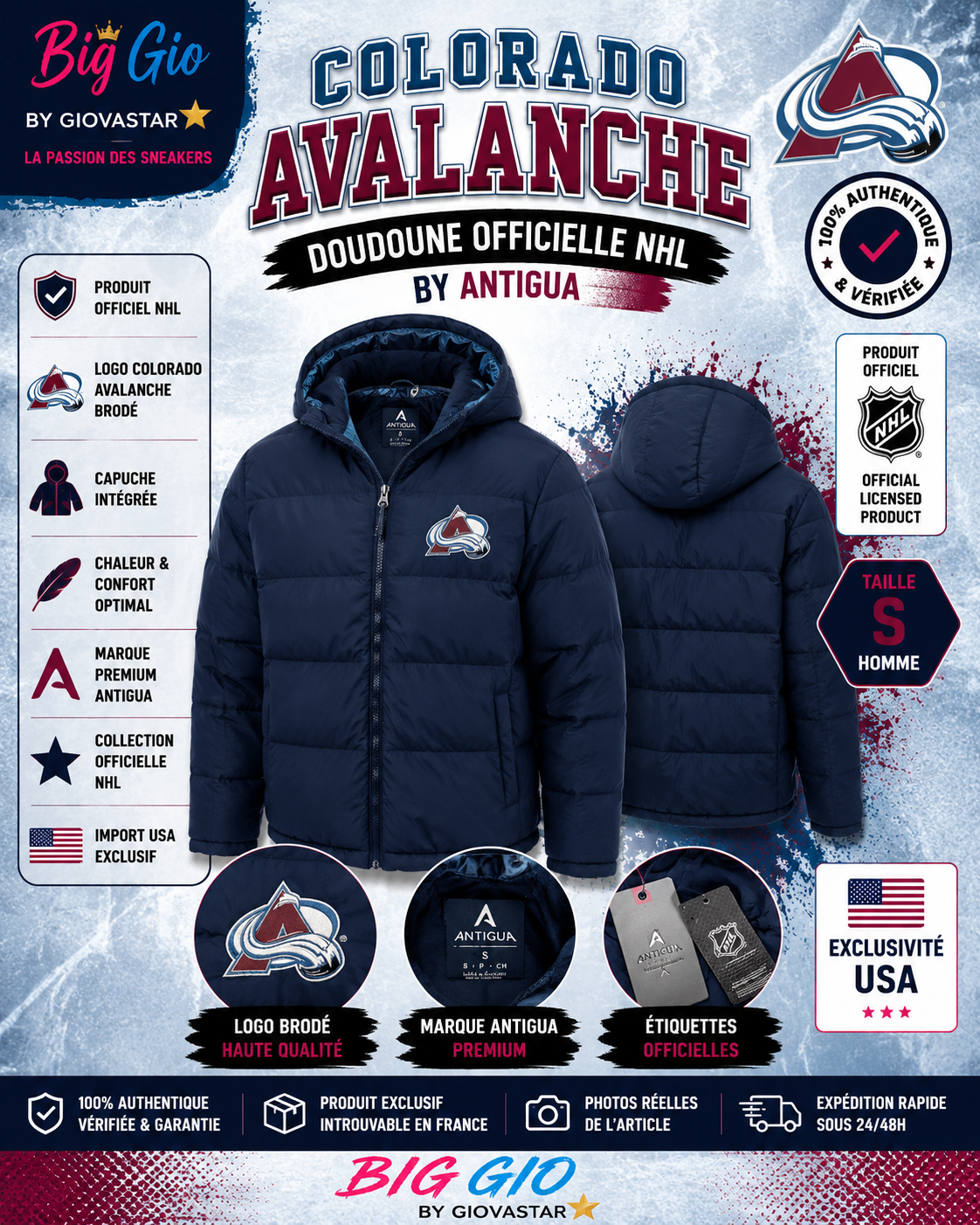 doudoune colorado avalanche nhl antigua bleu marine s