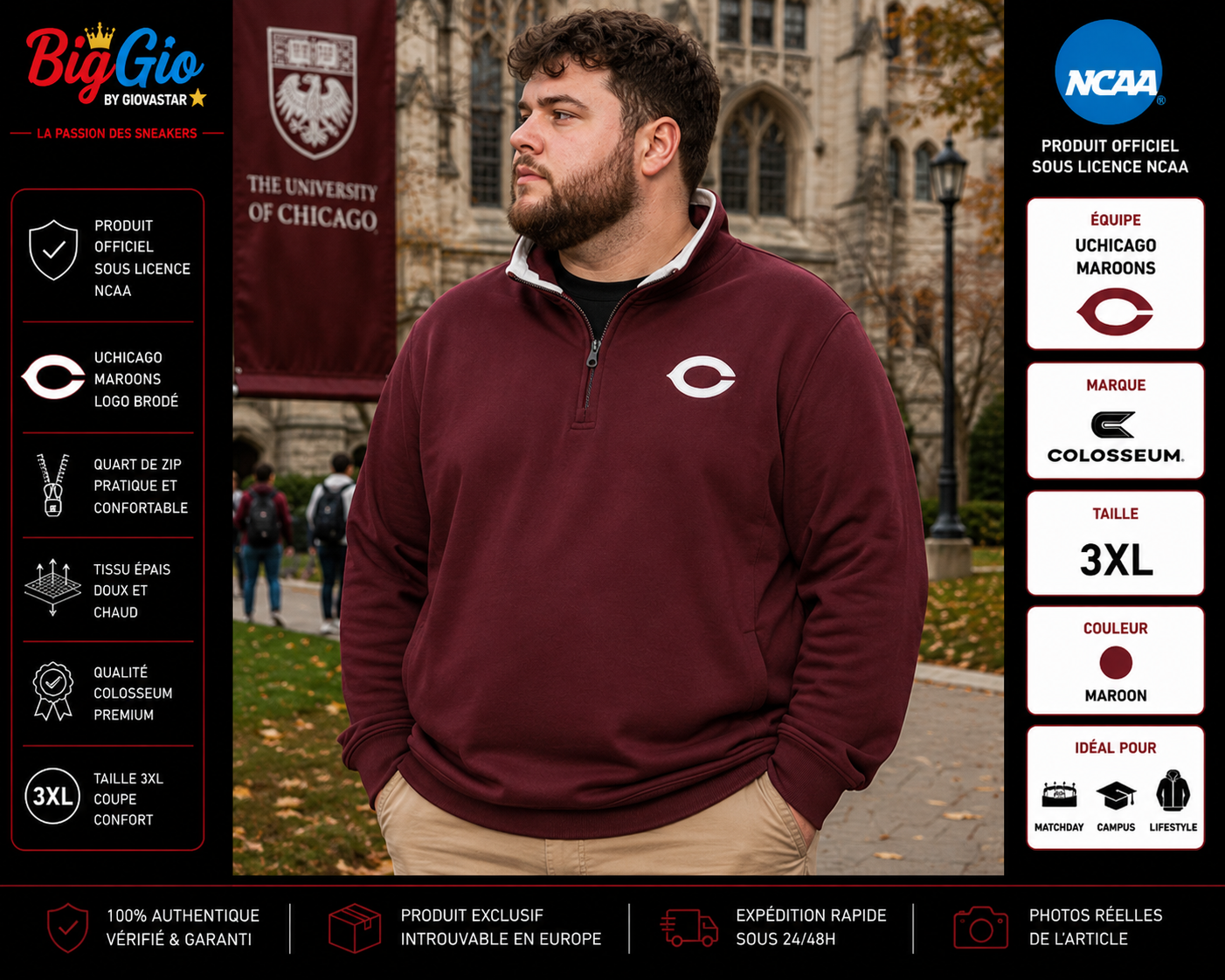 Pull quart de zip UChicago Maroons Colosseum 3XL NCAA