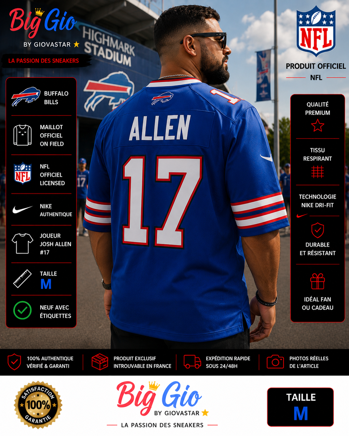 Nike Buffalo Bills Josh Allen #17 NFL Jersey bleu M
