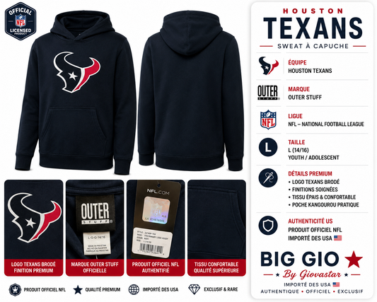Houston Texans NFL hoodie officiel Outer Stuff youth L 14/16 navy collector US