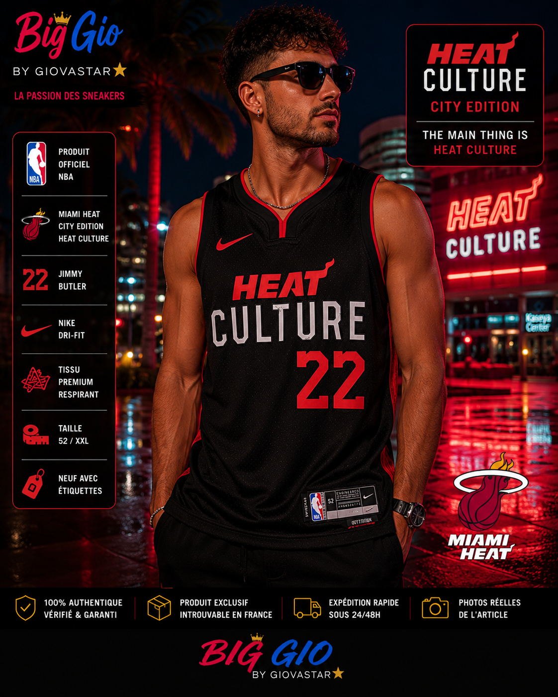 Nike Miami Heat Culture Jimmy Butler 22 Authentic NBA Jersey XXL