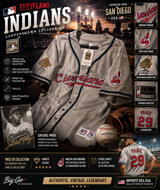 ⚾ Cleveland Indians Paige #29 Majestic Cooperstown Collection MLB Jersey XL Neuf Import USA 🇺🇸