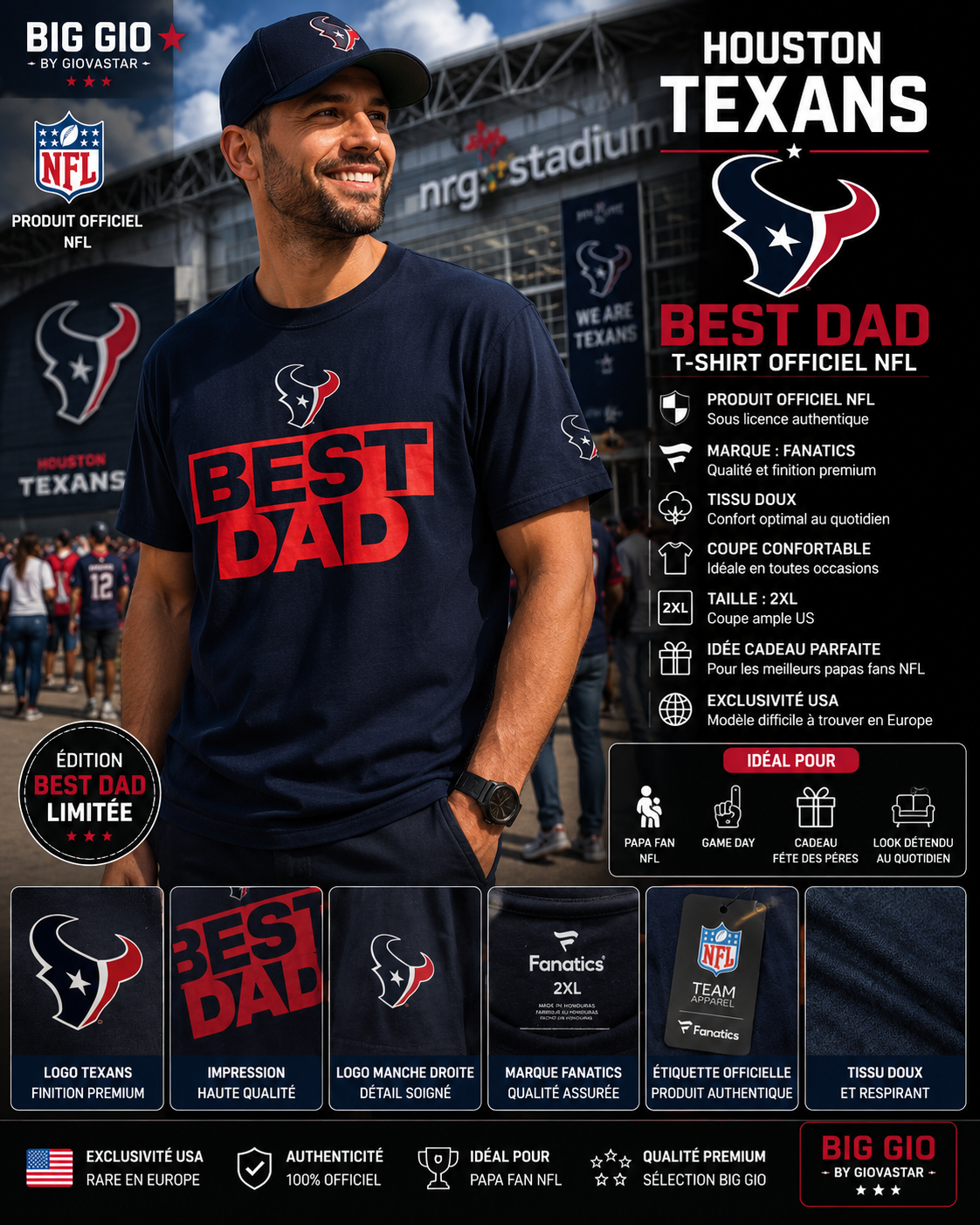 houston texans best dad fanatics nfl t-shirt 2xl