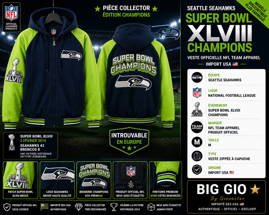 🔥 Veste Seattle Seahawks Super Bowl XLVIII Champions NFL Officielle Import USA Collector Taille M