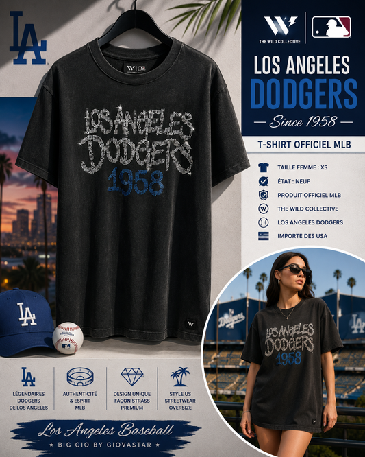 🔥 T-Shirt Los Angeles Dodgers MLB The Wild Collective 1958 Noir – Femme XS – Neuf 🇺🇸