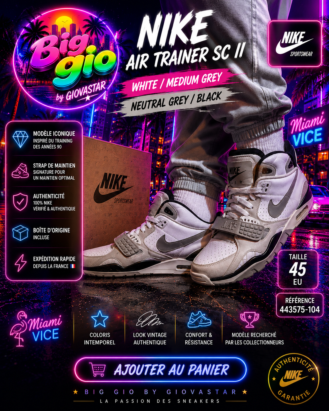 Nike Air Trainer SC II White Grey Black T45