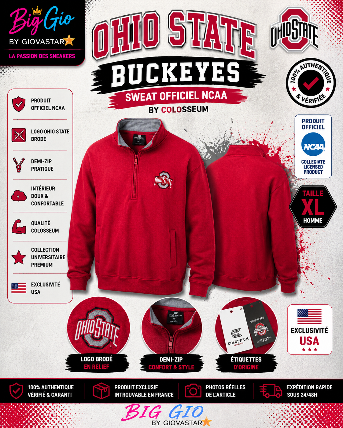 sweat ohio state buckeyes colosseum rouge xl ncaa