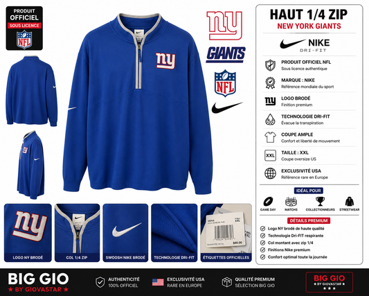 Nike NFL New York Giants Dri-FIT 1/4 Zip XXL Officiel