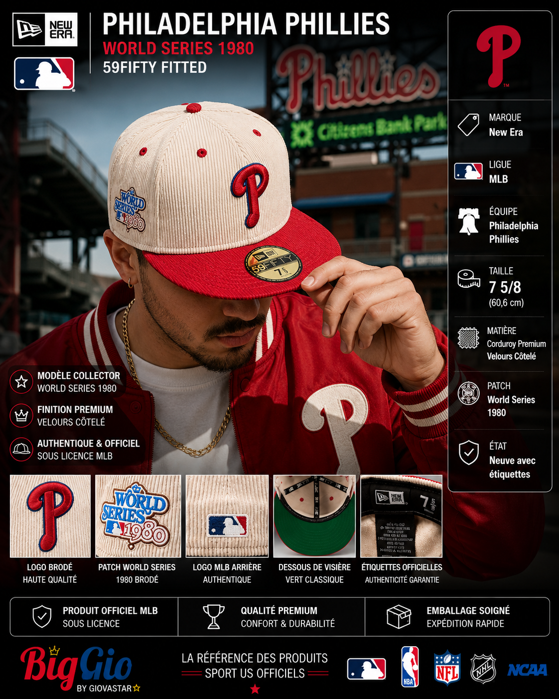 Philadelphia Phillies New Era 59FIFTY World Series 1980 Corduroy 7 5/8