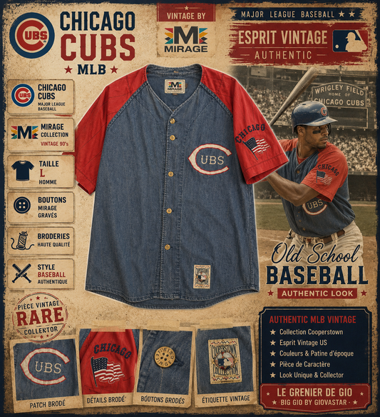 🔥 Vintage Chicago Cubs MLB Mirage Cooperstown Collection Jersey L – Baseball 90s – Rare 🇺🇸
