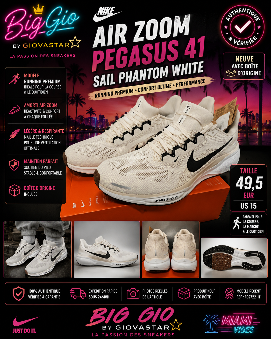Nike Air Zoom Pegasus 41 Sail Phantom White neuve boîte T49,5