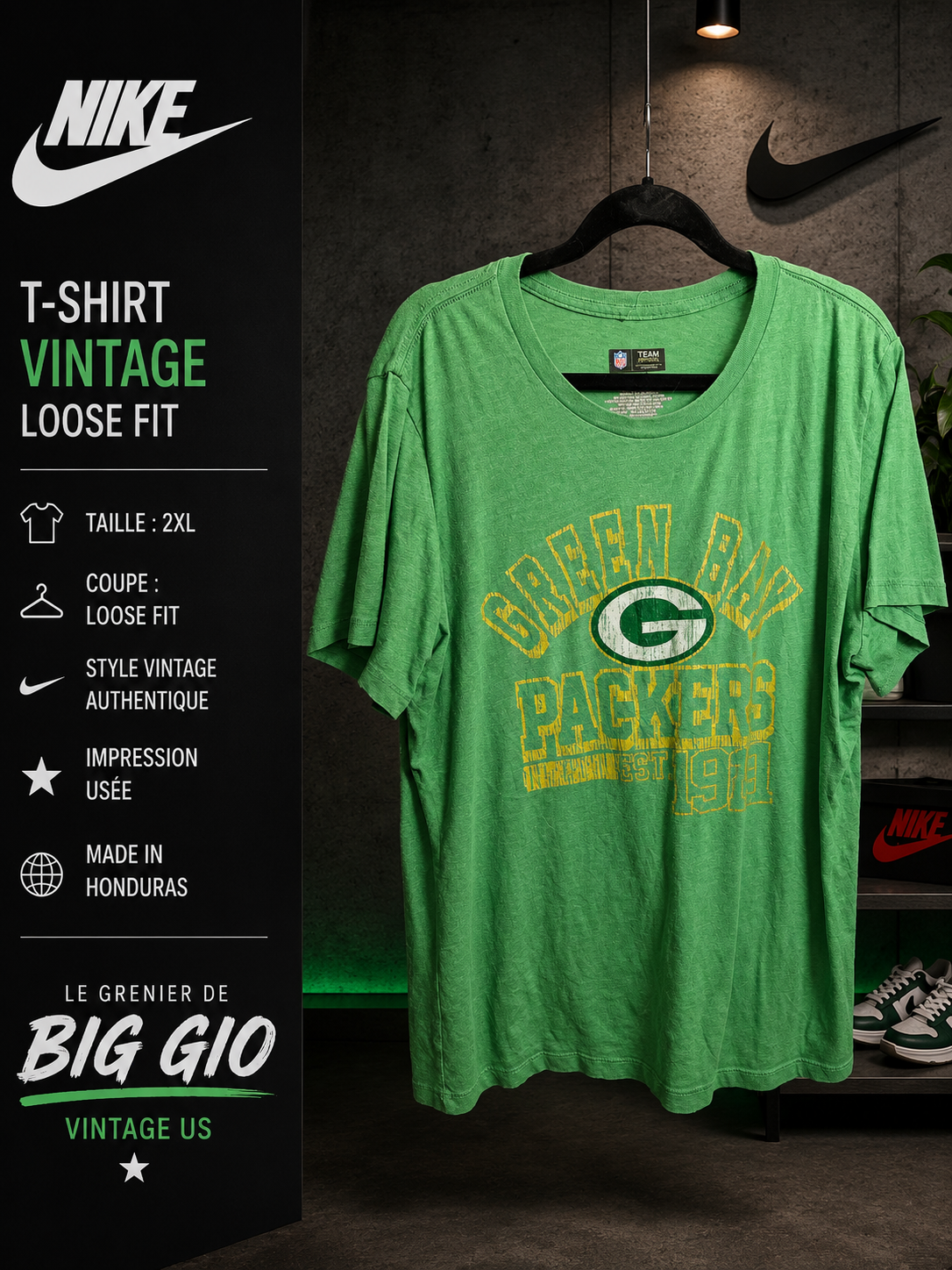 T-shirt Vintage NFL Green Bay Packers Vert – Femme 2XL