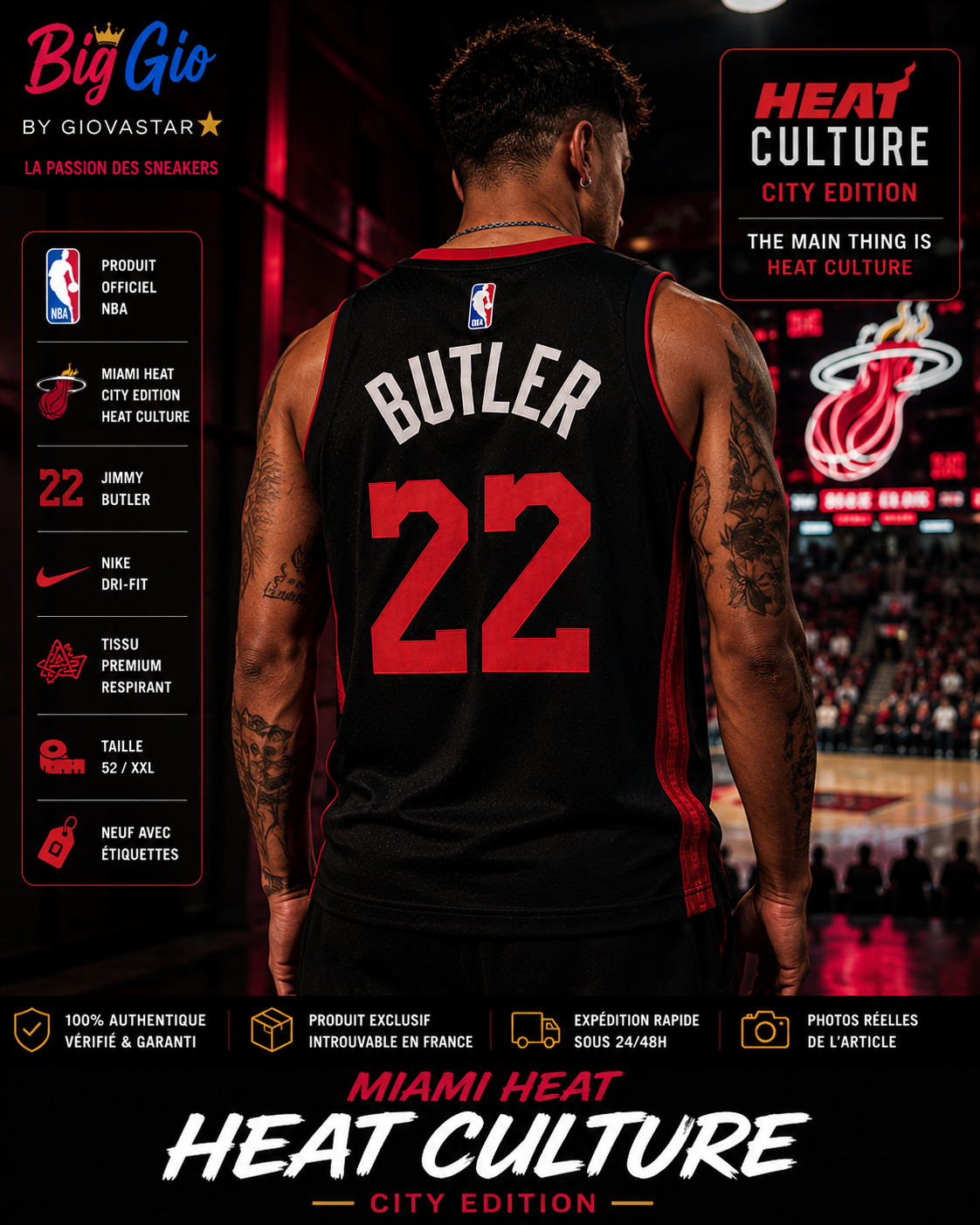 Nike Miami Heat Culture Jimmy Butler 22 Authentic NBA Jersey XXL