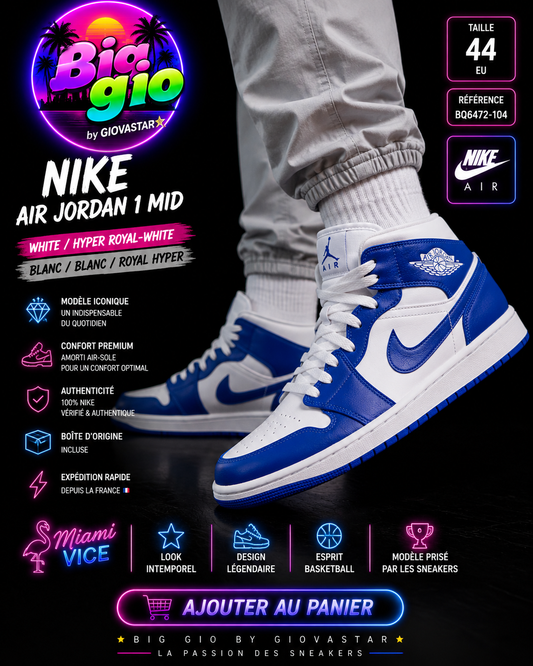 Air Jordan 1 Mid Hyper Royal White T44