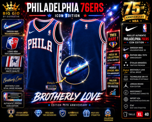 🔥 Nike NBA Philadelphia 76ers City Edition "Brotherly Love" 75th Anniversary • Dri-FIT • Neuf avec étiquettes • Import USA • Taille 52 (XL)